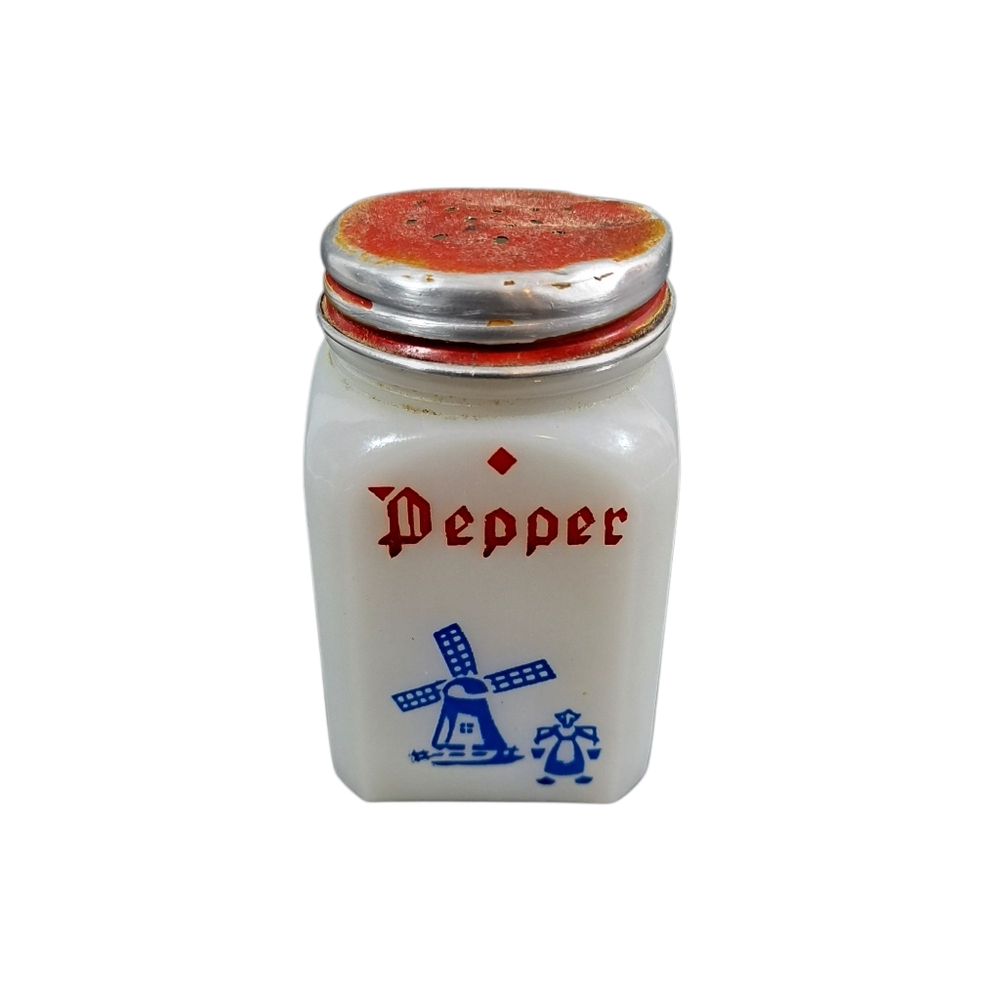 Vintage McKee Milk Glass Pepper Shaker Dutch Windmill